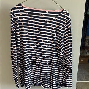 Boden Navy and White Striped Top with Gold Polka Dots